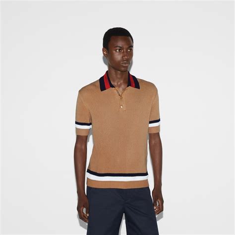 polo cammelli gucci|Piquet knit cotton polo shirt .